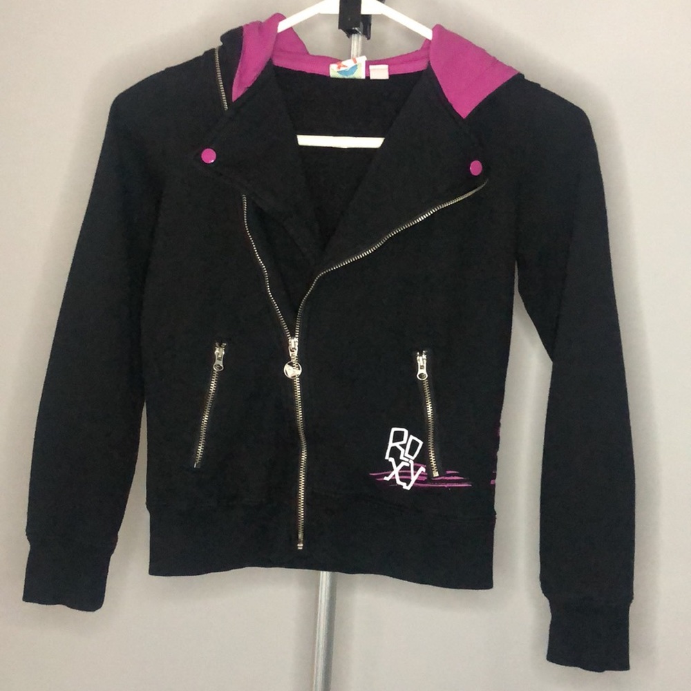 Roxy Girls Zip Up Hoodie/Sweat Jacket in Black Size Small